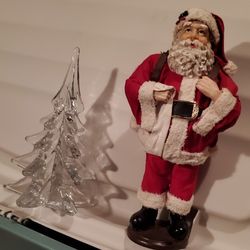 Ceramic Santa And Glass Tree