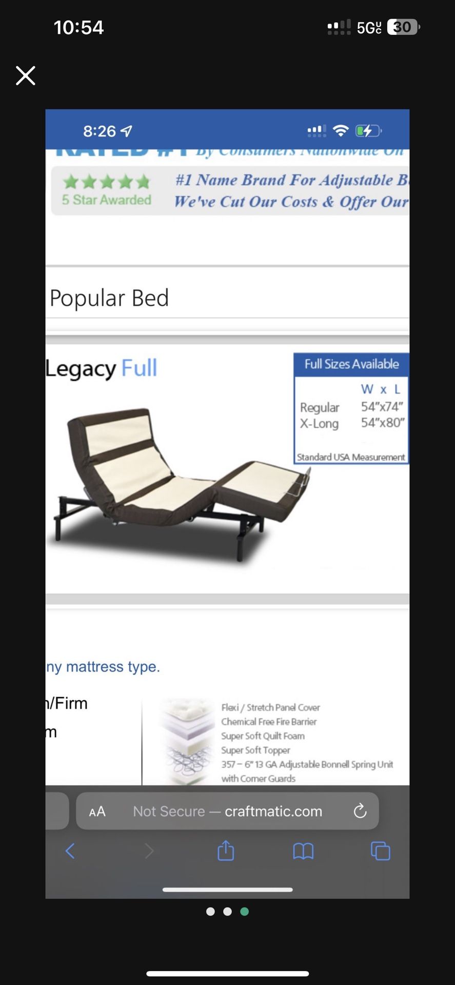 Craftmatic legacy Adjustable bed