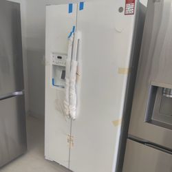 New GE - 21.9 Cu. Ft. Side-by-Side Counter-Depth Refrigerator with Integrated Shelf Support System -