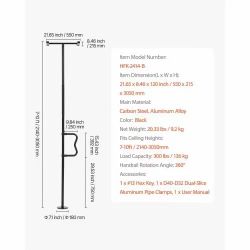 12#Floor-to-Ceiling Transfer Pole, Tension Mounted Bathroom Grab Bar with Anti-Slip Curve Handle, 300 Lbs Capacity Security Pole for Elderly, Ideal Se