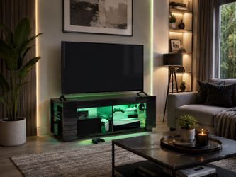 LED TV Stand, Black Gloss with Glass Shelves, NEW in box
