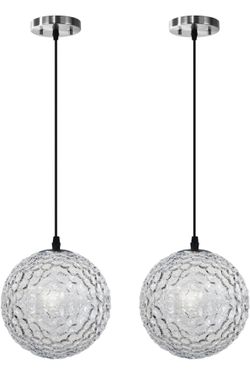  Pendant Lights - 2 Pack Hand-Blown Clear Glass Pendant Lights for Kitchen, Modern Elegance for Kitchen Islands and Dining Rooms, Brushed Nickel Finis