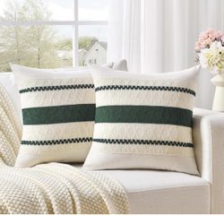 New Fancy Homi Set of 2 Dark Green Boho Decorative Throw Pillow Covers