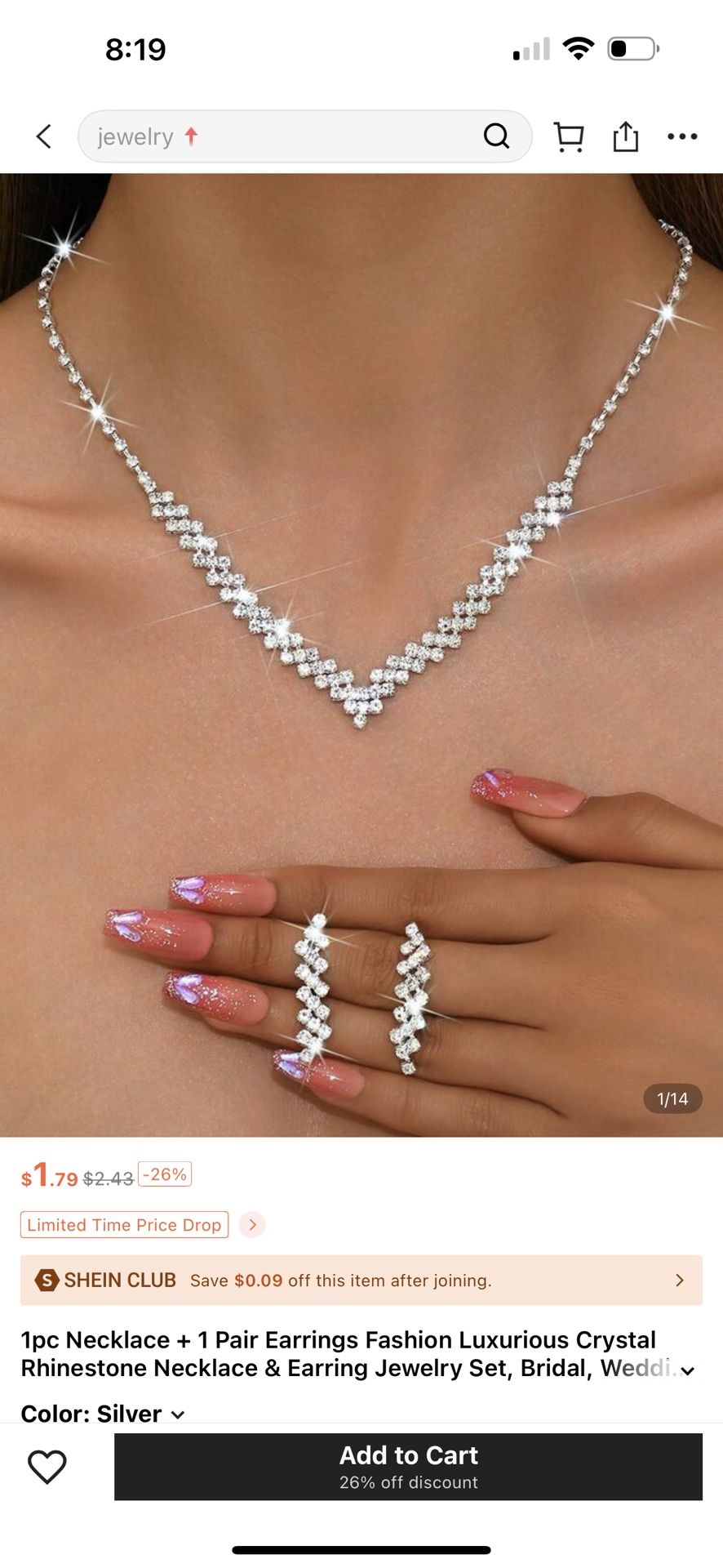 Jewelry set: one necklace, one pair of earrings