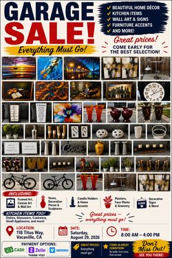 HUGE GARAGE SALE SATURDAY 8AM – Home Decor, Kitchen & More