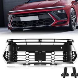 New Front Bumper Grille 2024 2025 2026 Hyundai Sonata N-Line Mesh Grill w Camera Sensor Holes,