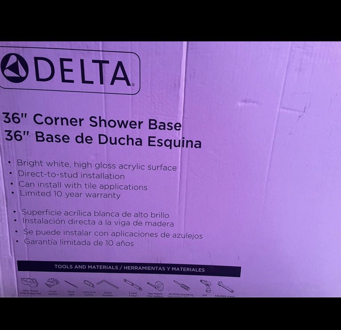 36 In Corner Shower Base