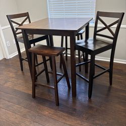 Bar Height Wooden Table With Chairs And Stools