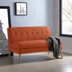 Handy Living Werner Armless Loveseat in Orange Linen with Natural Legs