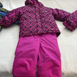 3T Girls Columbia Snowsuit With Overall Pants And Zip Up Hooded Jacket