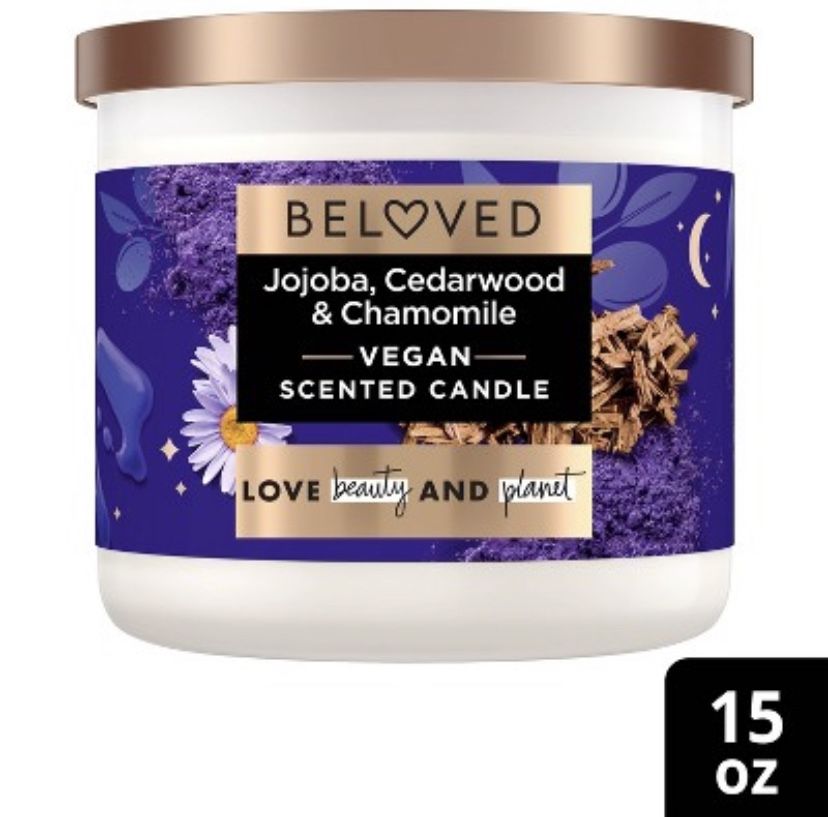 Beloved Love Rest Jojoba Cedarwood Chamoile 3 wick Vegan Candle 15oz