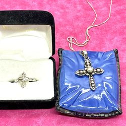 Sterling Cross Necklace and Ring