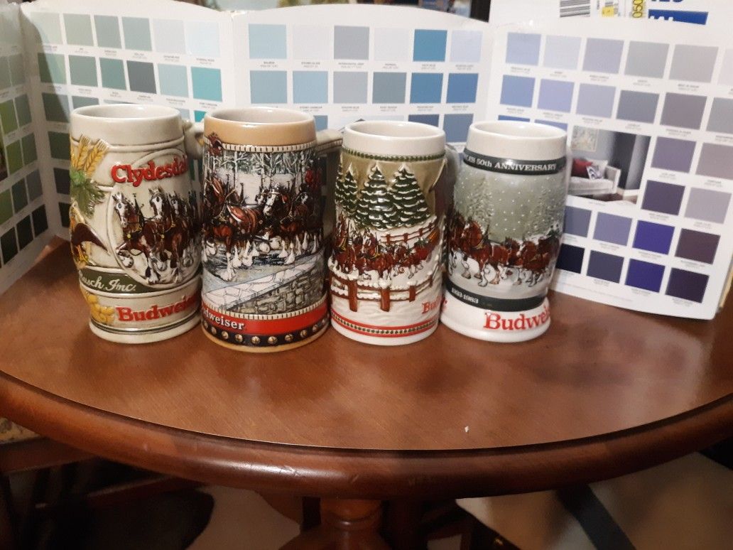 Four Vintage Budweiser Limited Edition Clydesdales Steins