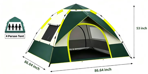 3-4Person Camping Tent, Auto Setup Pop Up Tent, Waterproof, Huge Door & Windows for Camping 2322