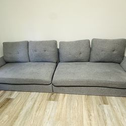 Modern Gray Sofa Couch + Ottoman + Coverts To Coffee Table – Clean, Comfortable, Ready for Pickup