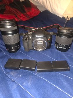 Canon Rebel T7, two lenses, 4 batteries (like new!)