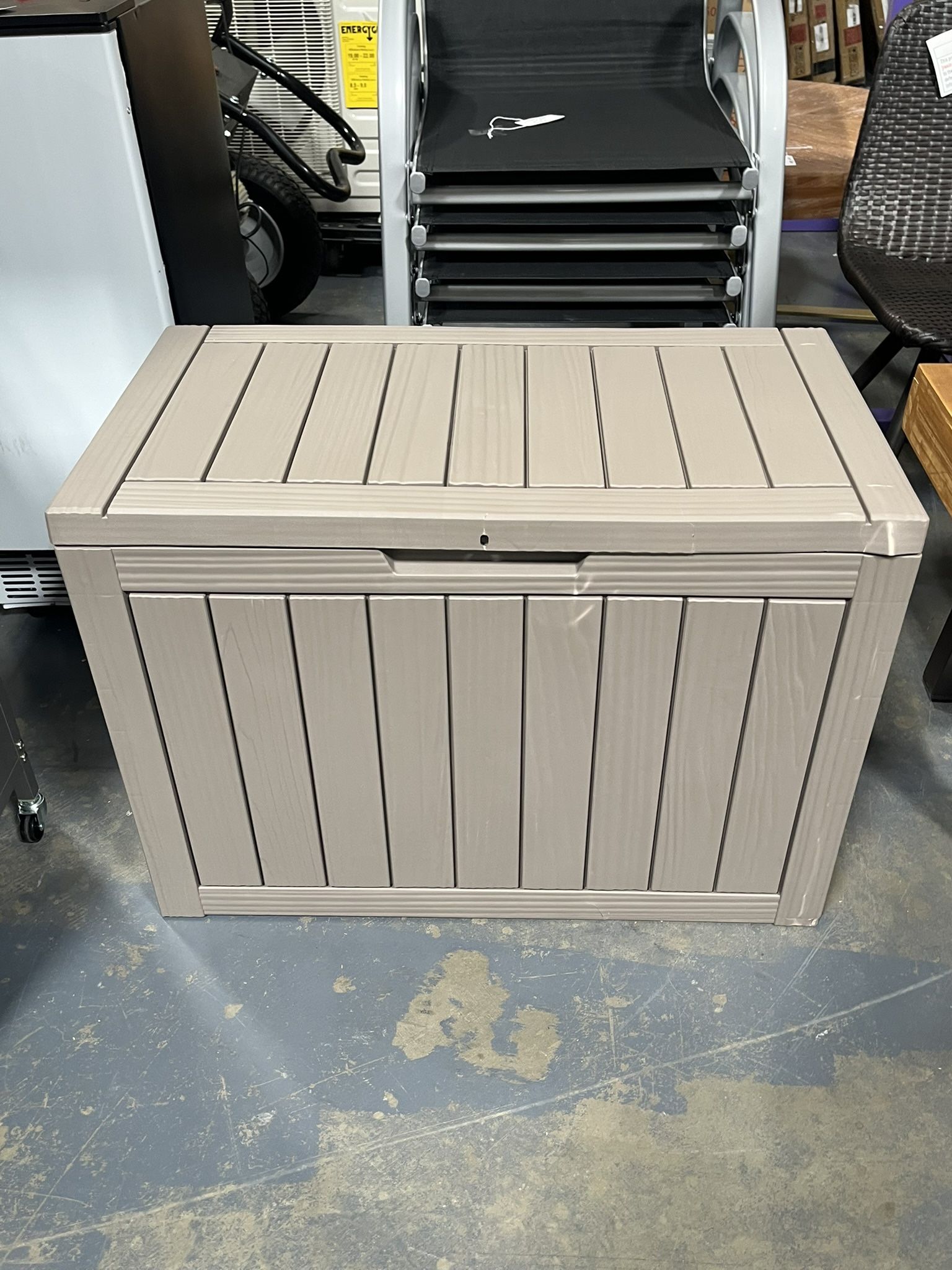 AS IS 45GAL Brown Outdoor Storage Deck Box with Lock Hole- Waterproof, SGS - Tested UV Protection