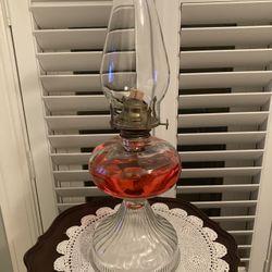 Antique Vintage Clear Glass Oil Kerosene Lamp oval Font & Round Base Pedestal