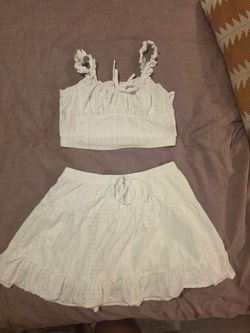 White Eyelet Crop Top and Skirt Set