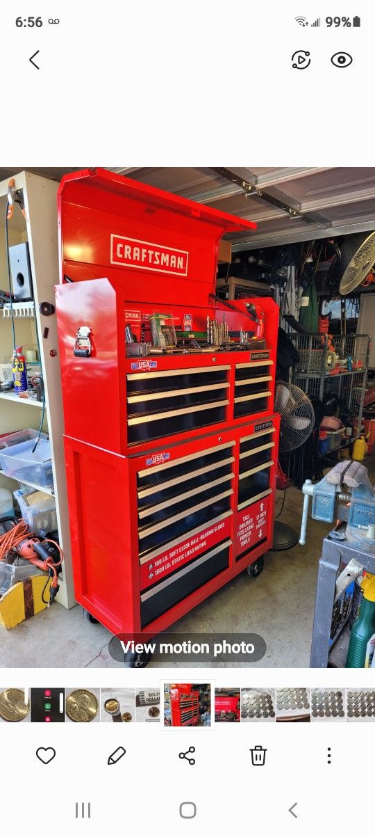 Craftsman Heavy Duty Rolling Toolbox Full With Tools Mostly USA Tools With Keys And Ball Barring Drowers Like New 