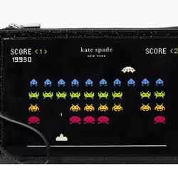 Limited Edition Space Invaders X Kate Spade Glitter Patent New York Wristlet NWT 