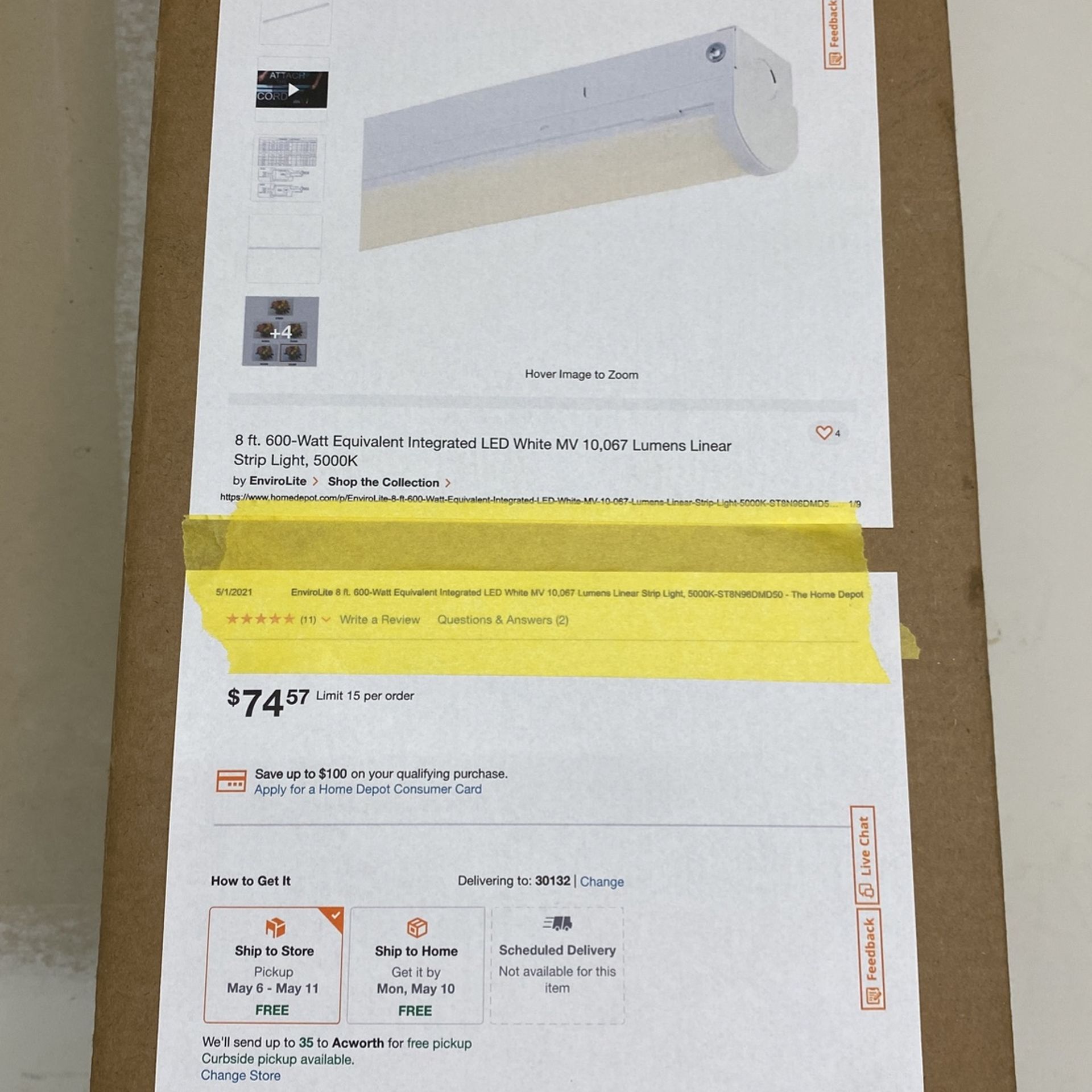 8 ft. 600-Watt Equivalent Integrated LED White MV 10,067 Lumens Linear Strip Light, 5000K 8 ft. 600-Watt Equivalent Integrated LED White MV 10,067 Lumens Linear Strip Light, 5000K