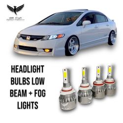 2004-2015 Honda Civic 2 - 4 Doors Kit Low+ High Beam LED Bulbs White 6K 12000Lms