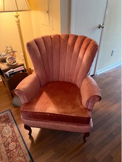 Pottery Barn Pink Velvet Shell Back Armchair