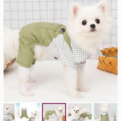 NEW Cute Dog Clothes Green Overalls 