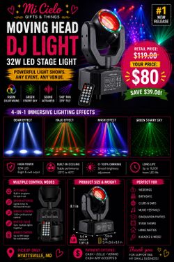 🎉 32W Moving Head DJ Stage Light – Brand New! 🎉