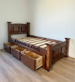 Twin Solid Wood Bed Frame With 3 Drawers $480
