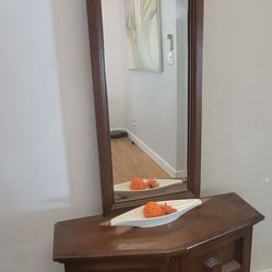  Vintage Entryway Cabinet With Tall Mirror – Solid Wood