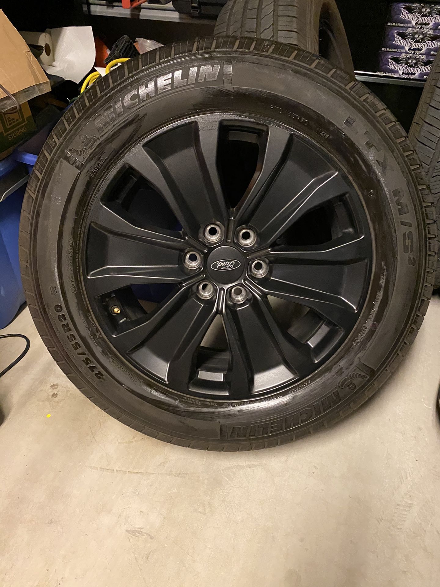 Like new OEM Black Matte 20” Ford F-150 rims and tires