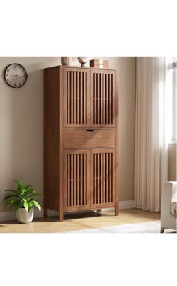 Tall Storage Cabinet with Drawer & Adjustable Shelves, Grille Door Organizer Unit, Ant tip