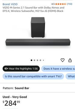 VIZIO M-Series 2.1 Sound Bar with Dolby Atmos and Wireless Subwoofer