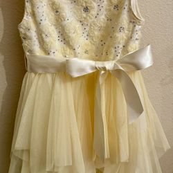 Yellow Satin Flowers Dress Girl Size 6