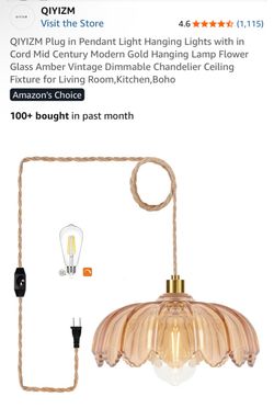 QIYIZM Amber Glass Plug-In Pendant Light