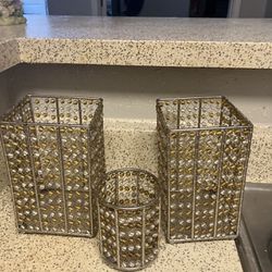 Three Gold Beaded Candle Holders