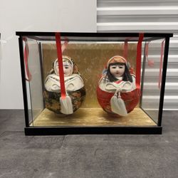 Japanese Daruma Hina Dolls Handcraft Traditional Marriage Kyoto W/Show Case