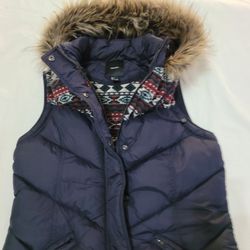 Navy Fluax Fur Hooded Vest  (L)