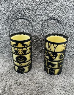 Halloween Theme Decorative Flameless Candle Lanterns Black Metal Cutouts 2pk