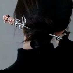 Rose Gold Silver  floral flower women's ladies hair pin Stick Gift