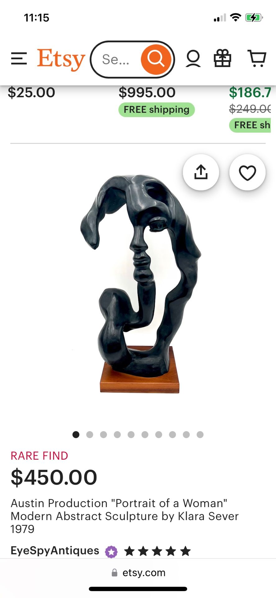 Austin Sculpture "Portrait of a Woman" Signed by its Author Klara Sever Beautiful piece of Art Abstract Style