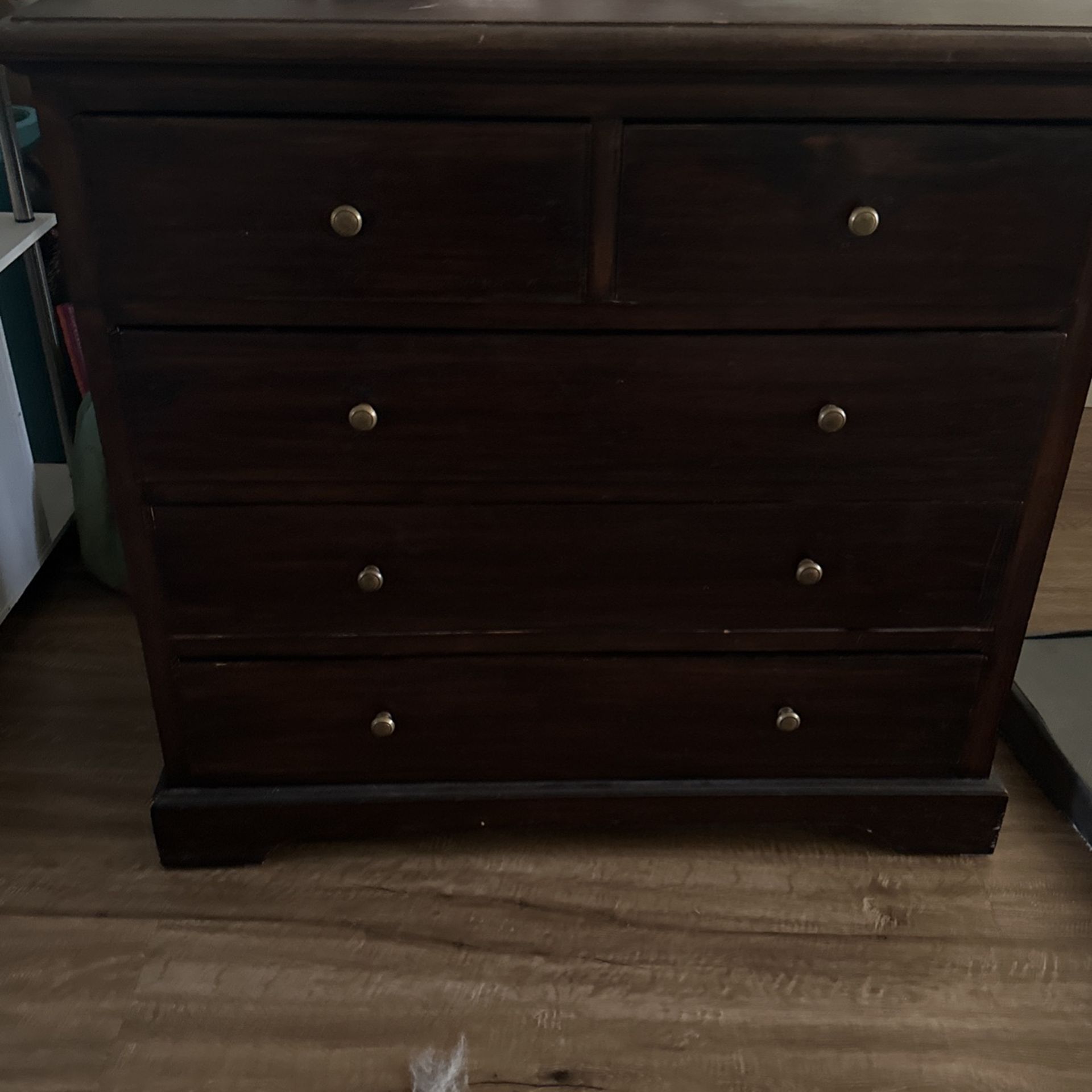 Solid Wood 5 Drawer Dresser Walnut Color Vintage