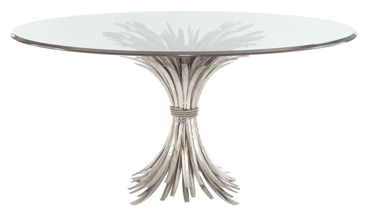 New Round Glass Top Silver Leaf Dining Table