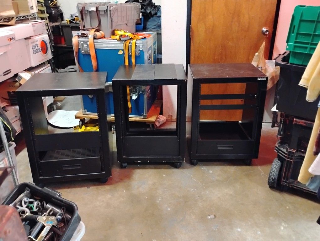 3 * 16U Mobile Audio Racks Super Solid heavy  w/HD Utility Draw And w/ Blanks And Hardware