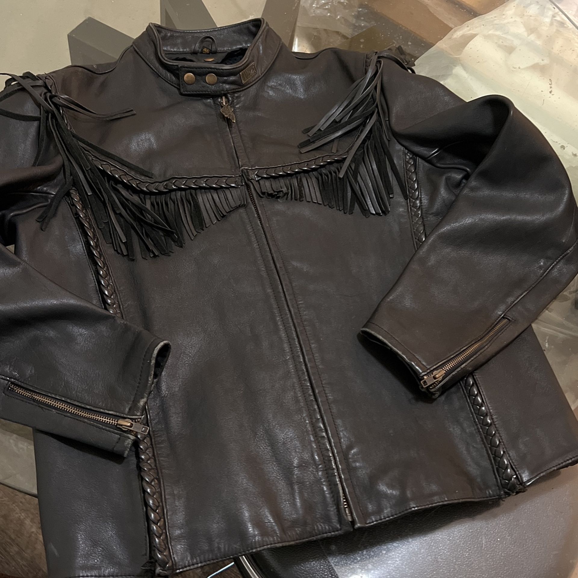 Mens Vintage Harley Davidson X Willie G “Willie G Leather Fringe Jacket w/Liner” SIZE 46 (Mens XL) USED In Excellent Condition