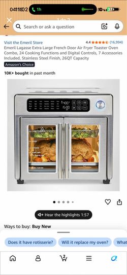 Emeril Lagasse Extra Large French Door Air Fryer Toaster Oven Combo, 24 Cooking Functions and Digita