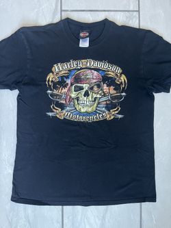 Harley Davidson Skull Head Pirate Map Orlando FL Black Graphic T-Shirt - Large