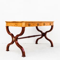 Restored Burl & Brass Vintage Regency Writing Desk by Baker